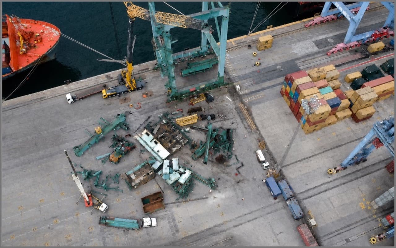 GSR operational photograph of equipment processing steel structures.